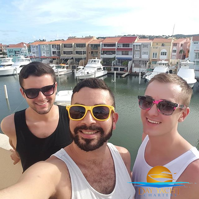 Private yacht with guests relaxing on the sundeck, Puerto Rico yacht charter